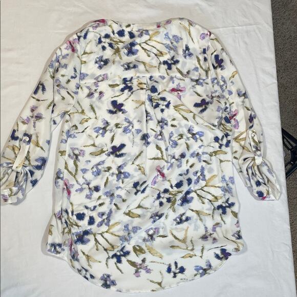 Daniel Rainn 3/4 sleeve flowy blouse cream and purple floral size XS. Workwear - Picture 2 of 5